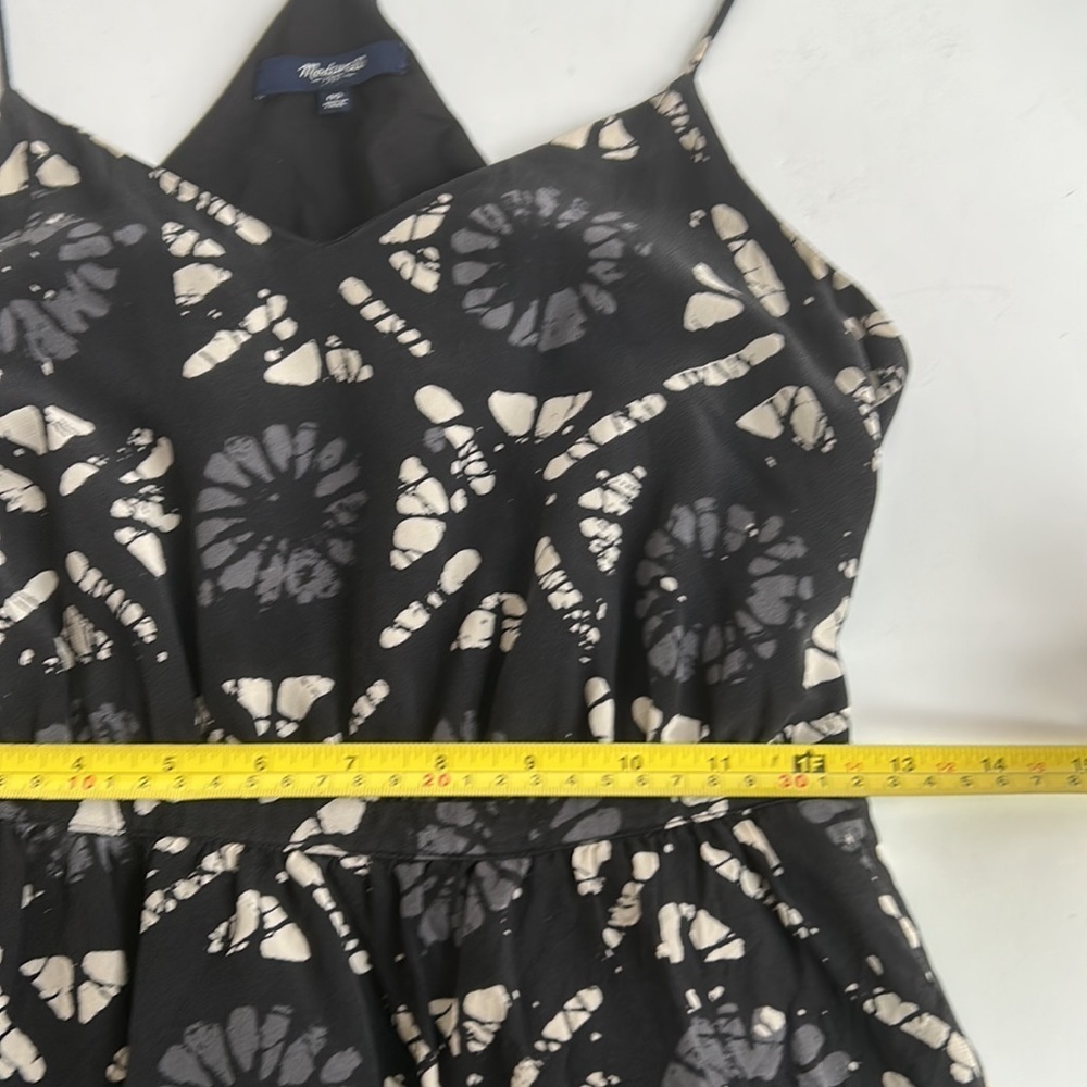 Madewell 100% silk Starview Batik Grid black gray cream mini dress w pockets - Picture 14 of 16